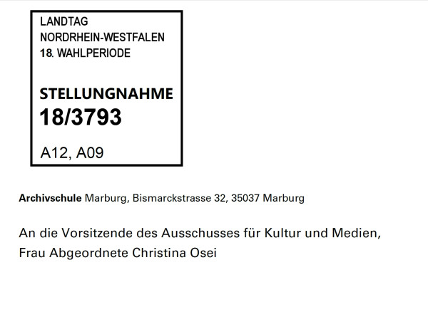 Titelblatt der Stellungnahme von Prof. Henne mit Eingangsstempel